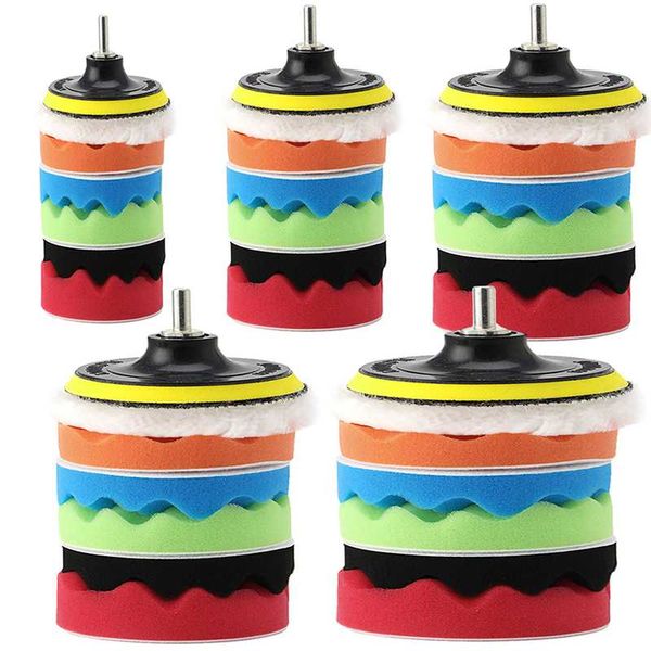 

new 7pc 3/4/5/6/7'' car polisher polishing waxing buffing woolen&sponge pads kit