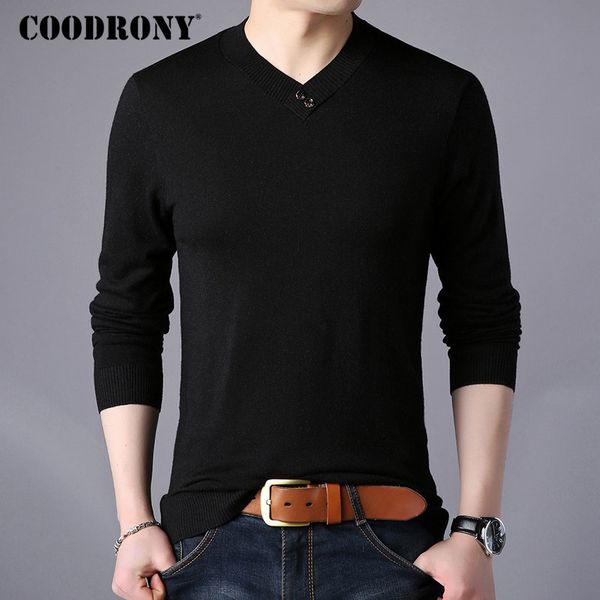 

coodrony mnes sweaters 2018 autumn winter new arrivals cashmere wool sweater pullover men henry collar button v-neck pull homme, White;black