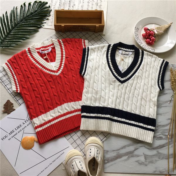 

tonytaobaby осенняя одежда новый стиль детская одежда хлопок вязаный жилет колледж стиль девушки жилеты, Blue