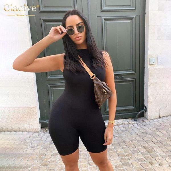

clacive summer sleeveless bodycon womens jumpsuits 2020 crew neck one piece jumpsuit rompers ropa mujer, Black;white