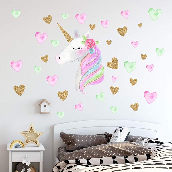 

unicorn wall decal sticker decor with heart flower birthday christmas gifts for boys girls kids bedroom decor nursery room home decor