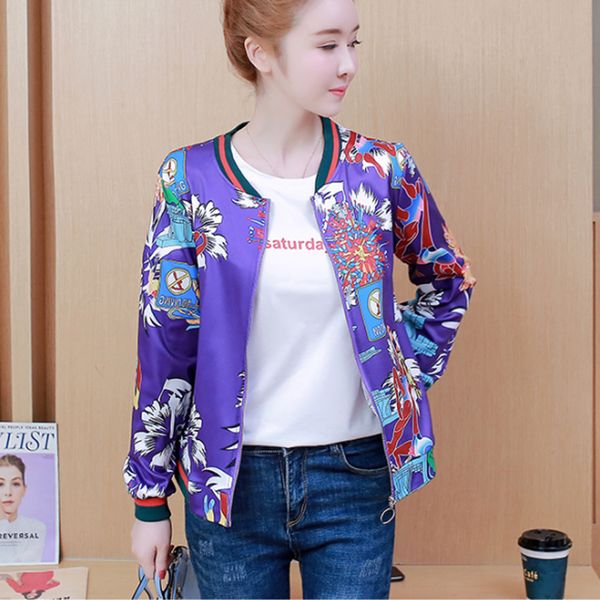 

2019 summer bomber flower thin jacket women basic jackets office casual long sleeve coat slim female jacket plue size outerwear, Black;brown