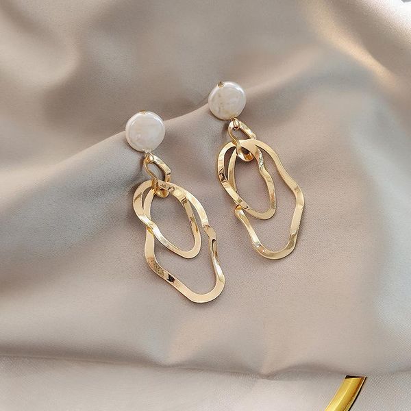 

tremella needle pearl shells, irregular geometric metal korea small earrings, pure and fresh and pendant earrings joker, Golden;silver