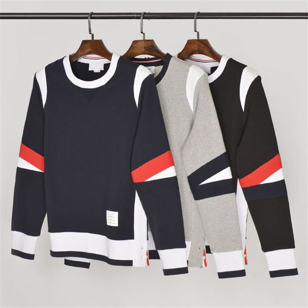 

spring autumn cotton loopback jersey knit rwb contrast color stripe tb crewneck pullover thom brown men's women's sports casual sw, Black