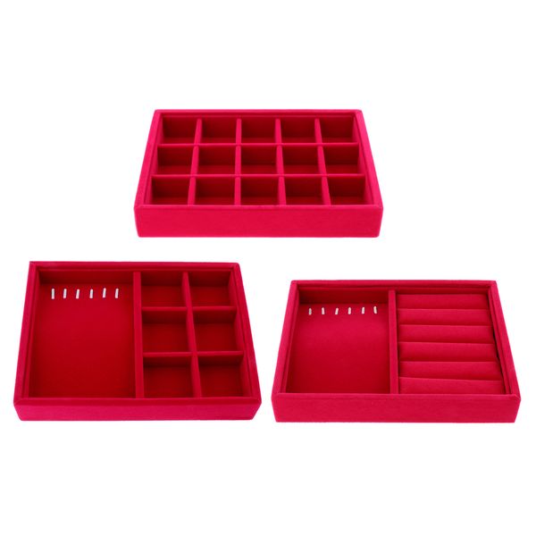 

3 stackable jewelry display tray organizer display set, Black;white
