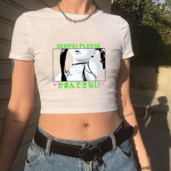 

2020 summer women letter print crop harajuku style slim fit short sleeves tee, White