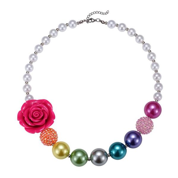 Kleine Prinzessin Boutique-Halskette mit Harzblume, Baby-Mädchen-Halskette mit klobigen Blasenperlen, Kinderschmuck, Geschenk