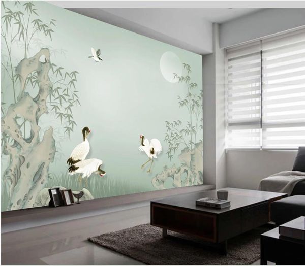 Yeni 3d manzara duvar kağıdı Yeni Çin tarzı el boyaması taş bambu güzel arkaplan duvar kağıtları