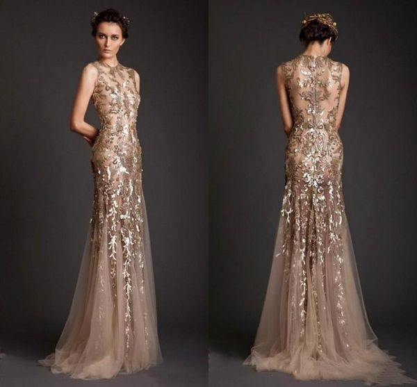 

2019 krikor jabotian evening dresses gold mermaid shape tulle sheer see through appliques prom dress emboridery long formal dubai gowns, Black;red