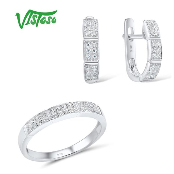 

vistoso jewelry sets for woman white cubic zirconia stones jewelry set earrings ring 925 sterling silver fashion fine, Black