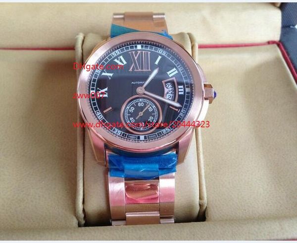 

factory supplier rose gold wristwatch automatic movement 42mm watch black dial ref w7100040 mens men's watch watches no chronograph, Slivery;brown