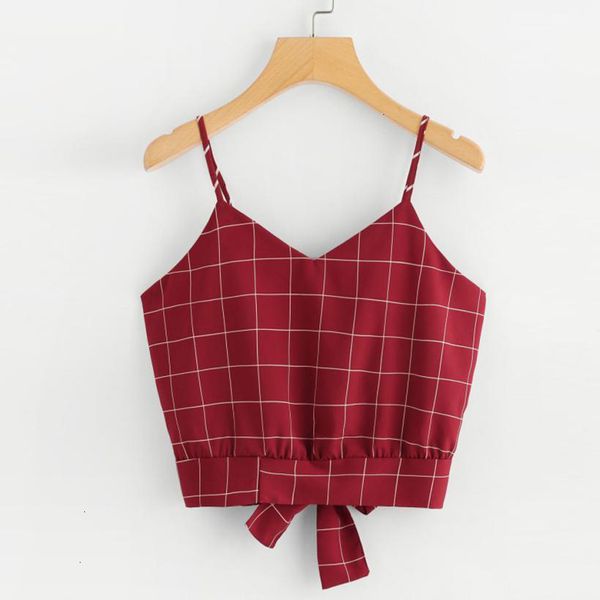 

для женщин жилет топы женщин plaid lattice плиссе самостоятельной tie назад v neck camis crop tank top женский девушки жилет элегантный летн, White