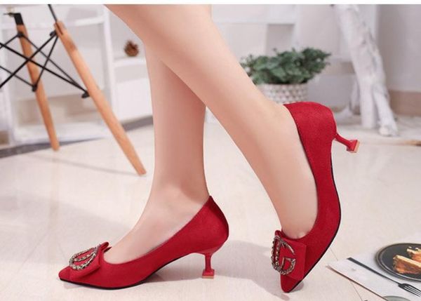 

2018 fashion suede women's shoes in spring and autumn with new style middle heel pointed end shoes heel 3cm,5cm, Black
