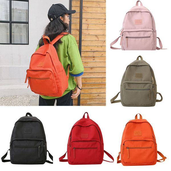 

fashion girls large capacity wild zipper solid color nylon backpack student bag