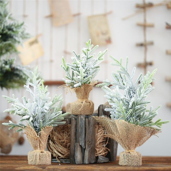 

20/30cm diy christmas tree mini fake pine tree new year table christmas santa snow frost village house decor