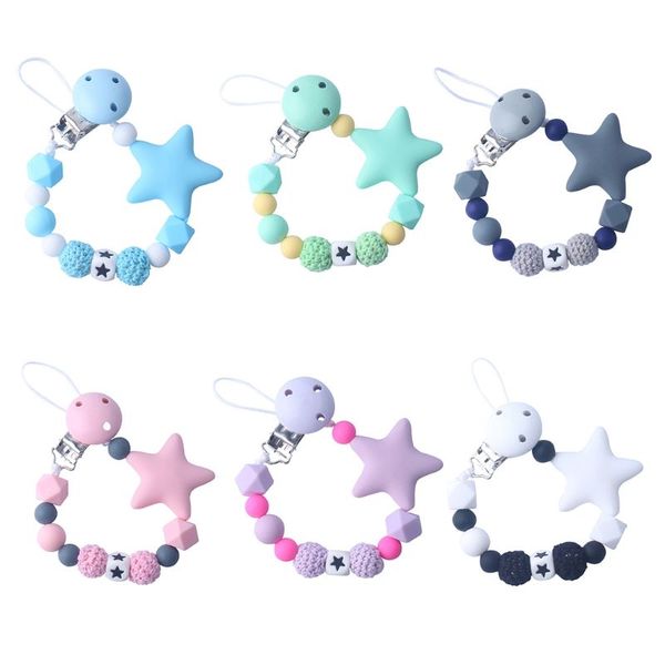 

child baby pacifier chain soothing boys girls cute stars colorful design kids toys