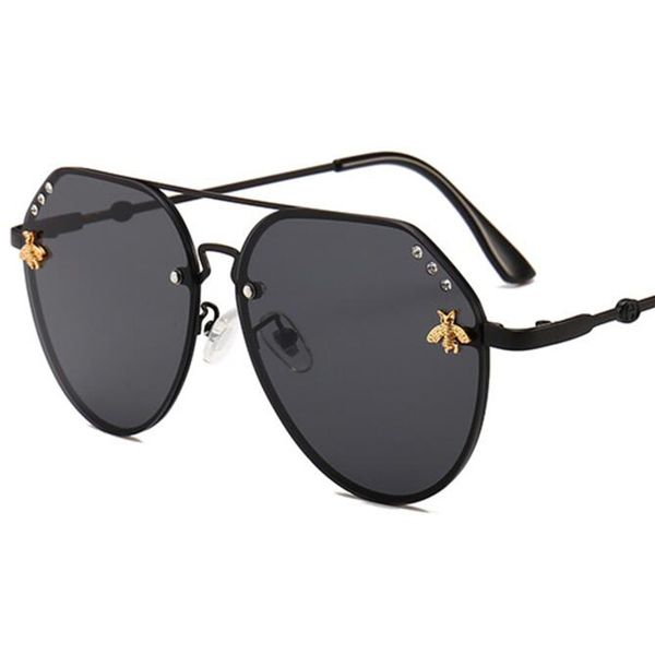 

trend new brand little bee glasses fashion brand diamond sunglasses metal frame gradient lens 2018 luxury pilot glasses, White;black