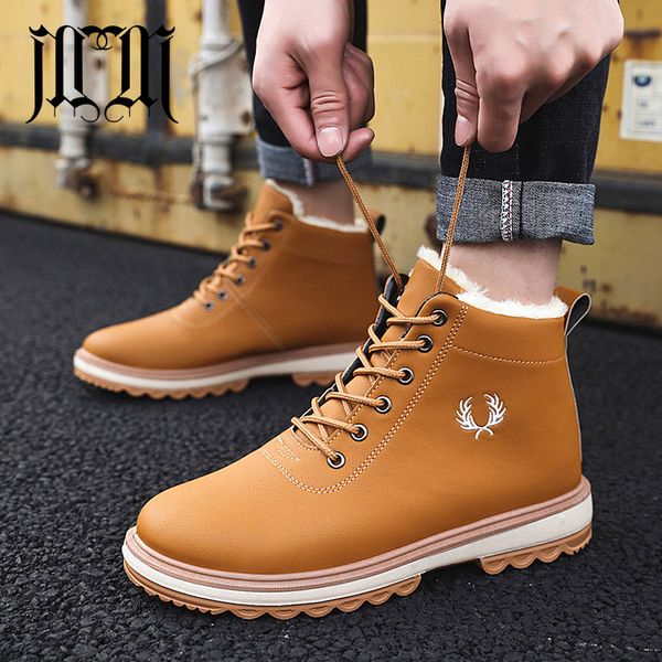 

mumueli plush dark blue yellow black casual shoes men fashion leather high winter warm 2019 designer male snow boots 9905