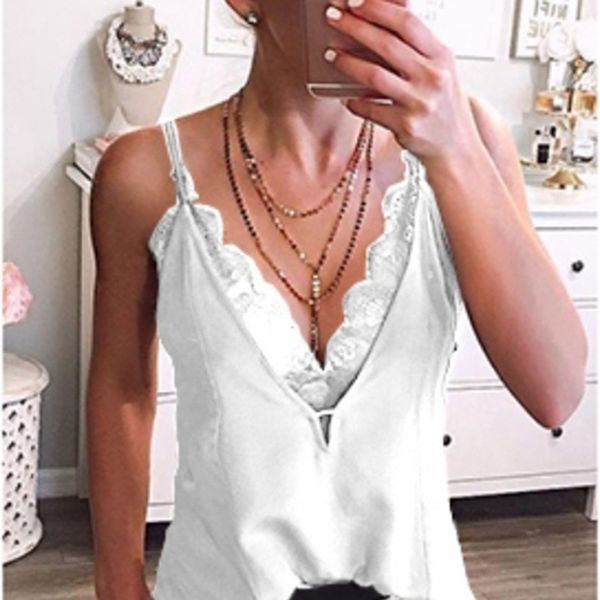 

fashion lace patchwork women sleeveless tank bustier cami sleeveless t-shirt summer tanks vest strappy vest top, White