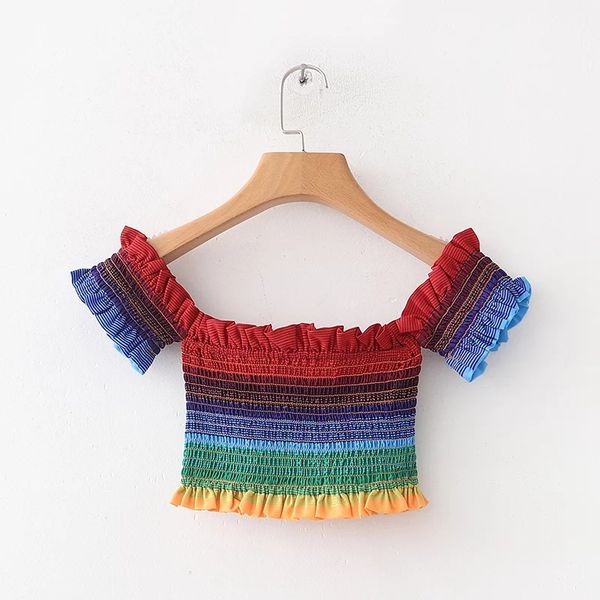 

fy001 coloured striped high waist elastic vest, White