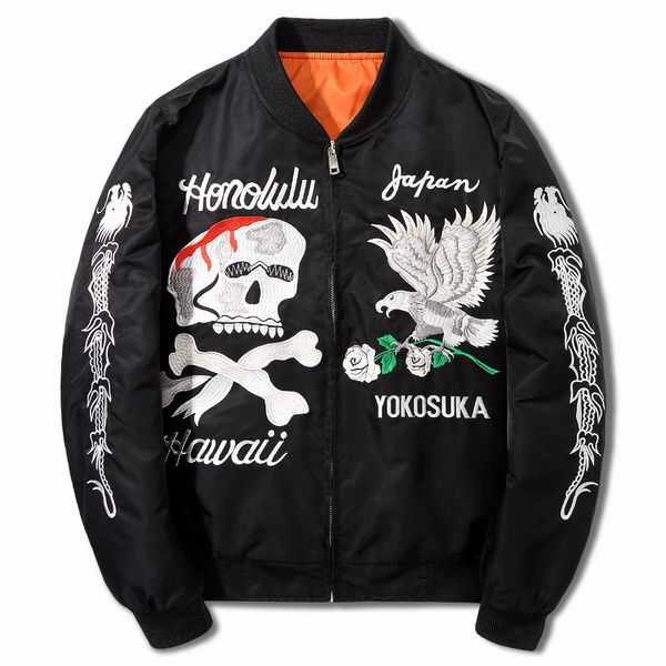 

jacket mens ma1 bomber jacket clothing hip hop embroidery coat fashion autumn jackets eagle and skull, Black;brown