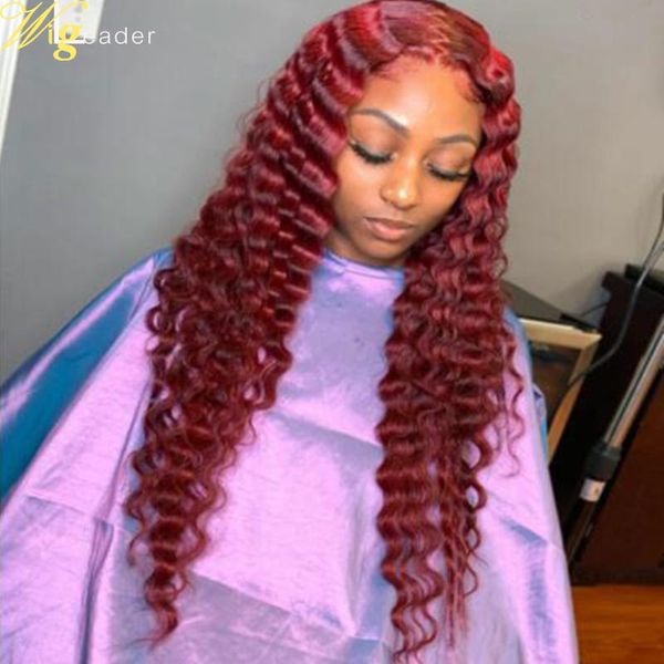 

wigleader red glueless lace front wigs preplucked 13x6 lace frontal wigs deep wave human hair with baby hair, Black;brown