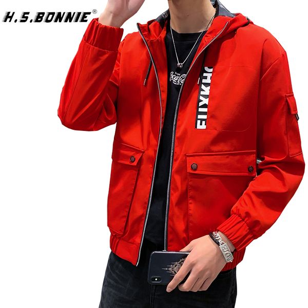 

2019 solid color hooded casual men's coat h.s.bonnie jackets mens male fashion streetwear coats slim fit coat brand clothing, Black;brown