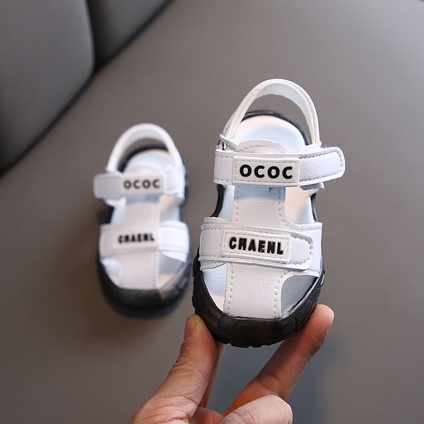 

baby sandals boys soft leather toddler girls first walkers pure color flat sandals soft bottom beach shoes wear resistant syj013, Black;red