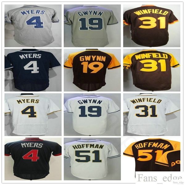 

Stitched #4 Wil Myers Jersey 19 Tony Gwynn 31 Dave Winfield 2 Johnny Manziel 51 Trevor Hoffman Brown Blue White Baseball Jerseys
