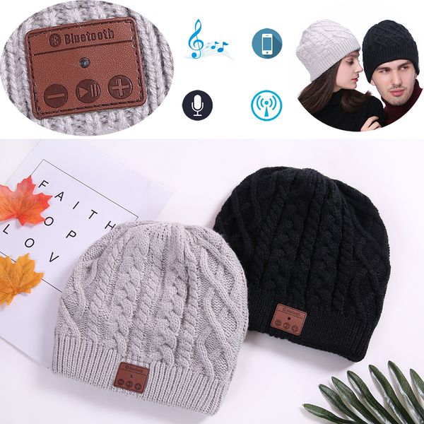 

v4.2 bluetooth beanie hat wireless handshi-fi stereo sound built-in headphone speaker musical hat winter warm knit cap, Blue;gray