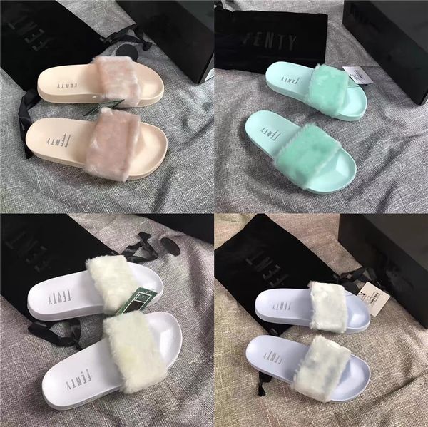

women fur slides real fur slippers fashion flat comfort ladies shoes cute plush ffy women sandals big size fur slippers#597, Black