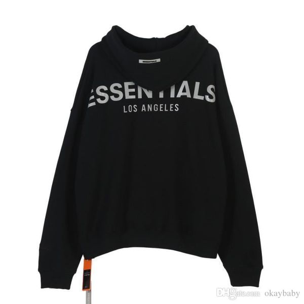 

3 colors mens designer hoodies fog essentials 3m reflective fleece hoodies high street fashion brand hoodie loose sweatshirt s-xl, Black
