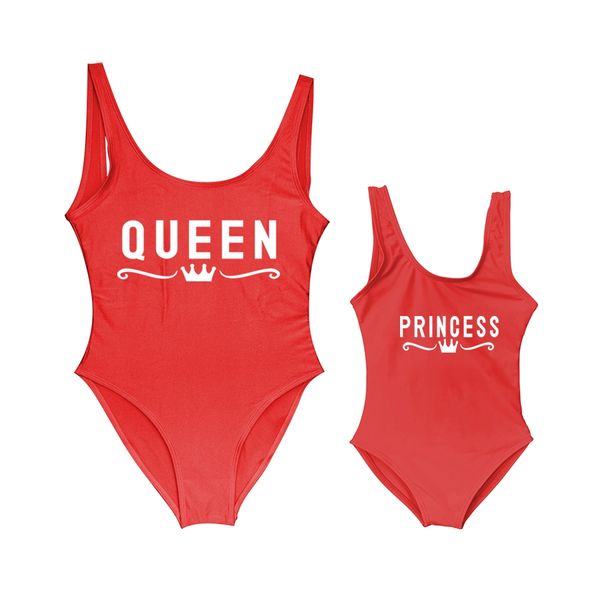 

mother and daughter children queen&princess letter print one piece swimsuit mommy&babe swimwear mom kid bathing suits bikini children's
