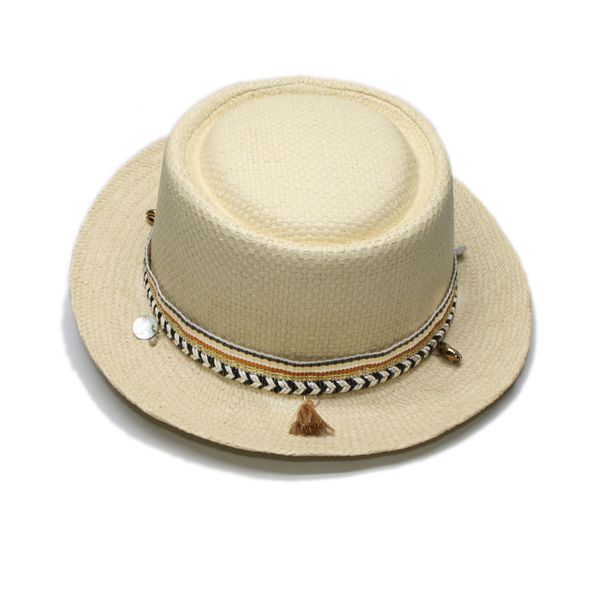 

big size women men summer wide raffia straw pork pie pork-pie sun hat beach boater cap retro knitted leather band 57-60cm, Blue;gray