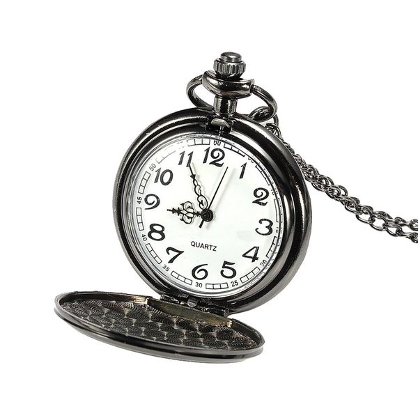 

simple retro black glossy pocket watch antique flip pocket watch men's hanging necklace gift table, Silver