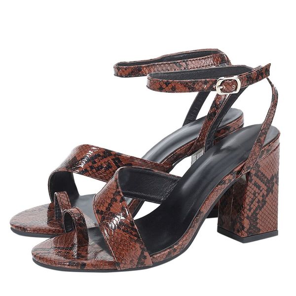 

women ankle strap sandals snake print square heel fashion pointed toe ladies fashion shoes 2019 new women sandals#g5, Black