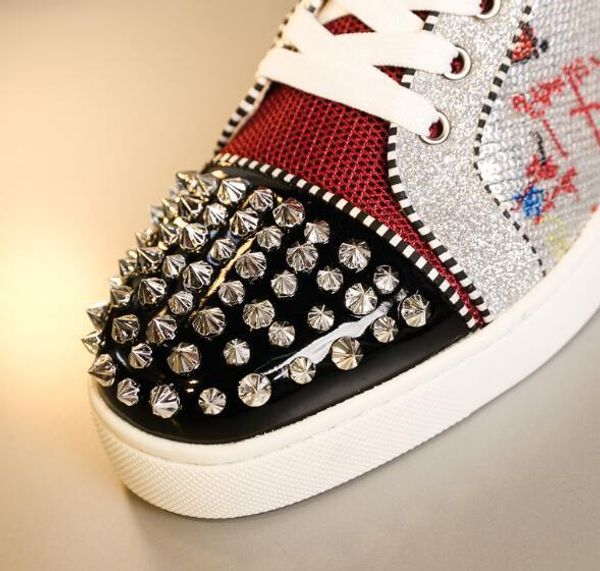 

luxury designer red bottom sneakers women men shoes luxury print silver pik no limit rare studs and rhinestones graffiti sneaker t18, Black