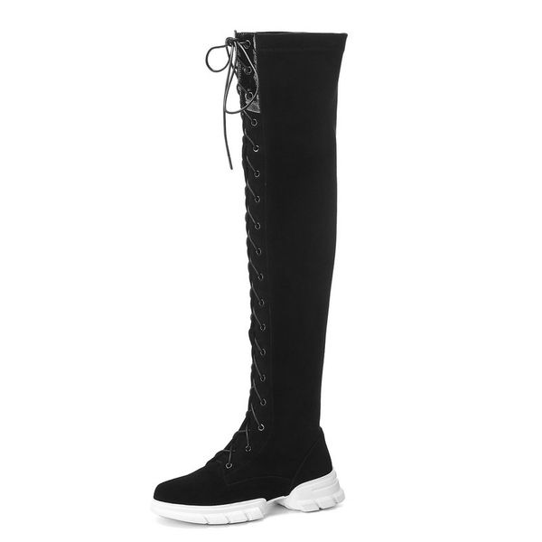 

txcnmb 2019 over the knee boots women winter suede leather round toe platform high heel boots zipper shoes woman, Black