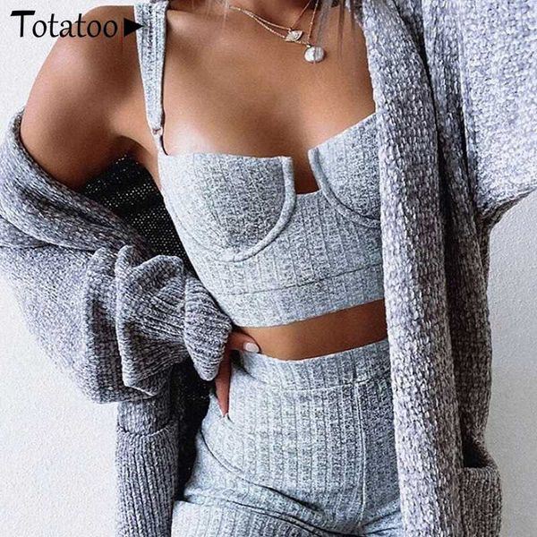 

totatoop sexy two piece set crop top и высокая талия широкий ноги штаны костюм женщины осень зима вязаная matching комплекты клуба костюмы, White