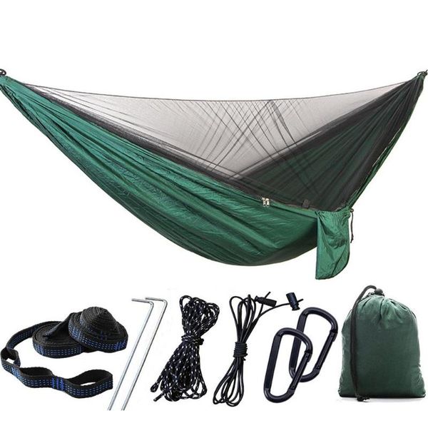 

camping hammock with mosquito bug net with hammock tree straps and carabiners portable parachute nylon 290 * 140cm