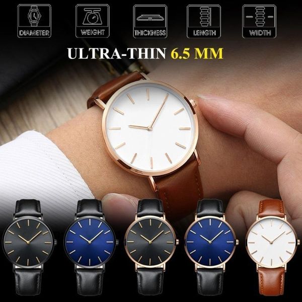 

betreasure ultra thin men's women watches leather casual quartz watch ultra-thin 6.5mm tempered mirror pu belt watches, Slivery;brown