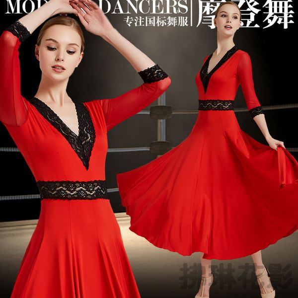 

new ballroom dance competition dress dance ballroom waltz dresses standard dress women y030, Black;red
