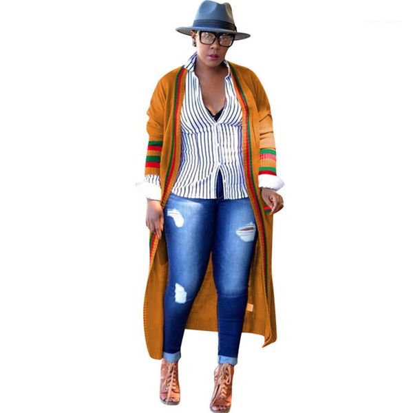 

outerwear ribbon plus size spring ladies designer cardigan coats female clothing loose red green stripe long womens, Black
