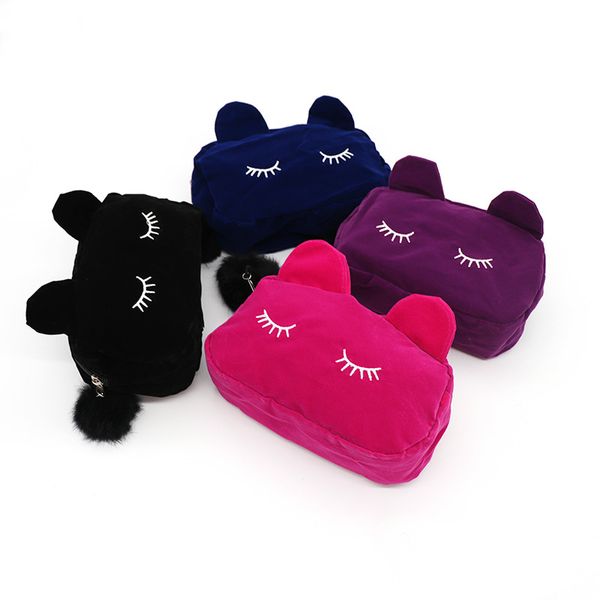 

cat pencil case plush pencil case for girls boys cute fur ball large capacity kawaii pencils box bag school supplies kids stationery