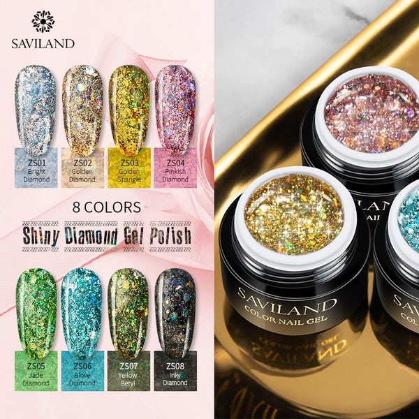 

saviland shiny rainbow nail polish super glitter 6ml holographic gel varnishes 3d shiny sequins nail art manicure, Red;pink