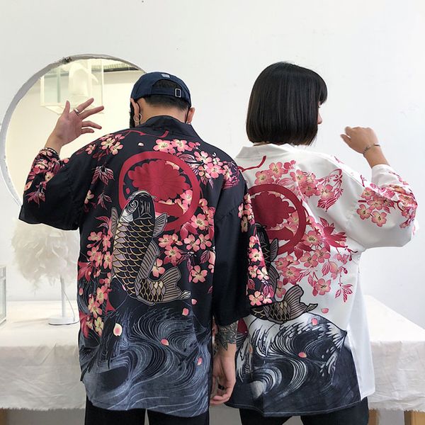 

2019 summer women men yukata vintage kimono cardigan shirt thin loose sunscreen blouse cosplay harajuku clothing haori kimonos, Red