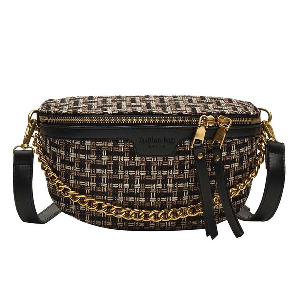 

fashion chain women bag sac banana femme waist bag brand belt women waist pack wool woven chest crossbody belly sac
