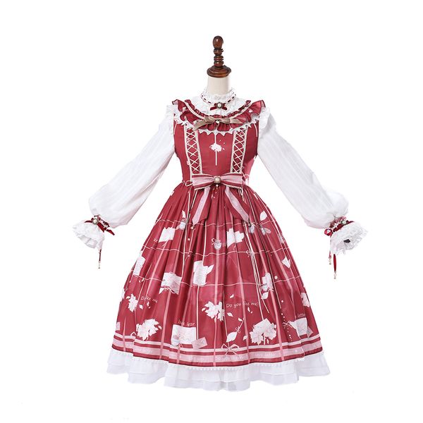 

2018 original women full sleeves sweet lolita dress t-shirt printing cute lolita set ing, Black;red