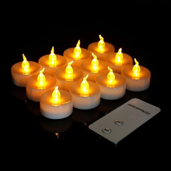

12pcs remote controlled battery operated led candle w controller flickering flameless votive tealight lamp wedding birthday xmas y200531