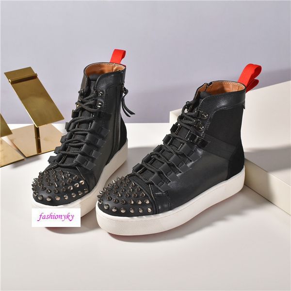 

wholesale new flat sneakers designer luxury mens red bottoms shoes womens rivet spiky sock junior spikes flat shoess, Black